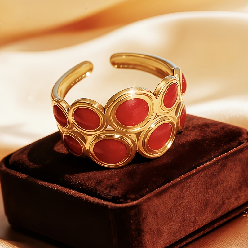 Women's Colorful Polka Dot Golden Stainless Steel Opening Ring
